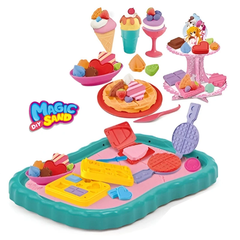 Magic Sand Chocolate Dessert Set - Kinetic Non-Toxic Sand with Food Molds, 2 Colors (500g), Creative DIY Play Kit for Kids 3+